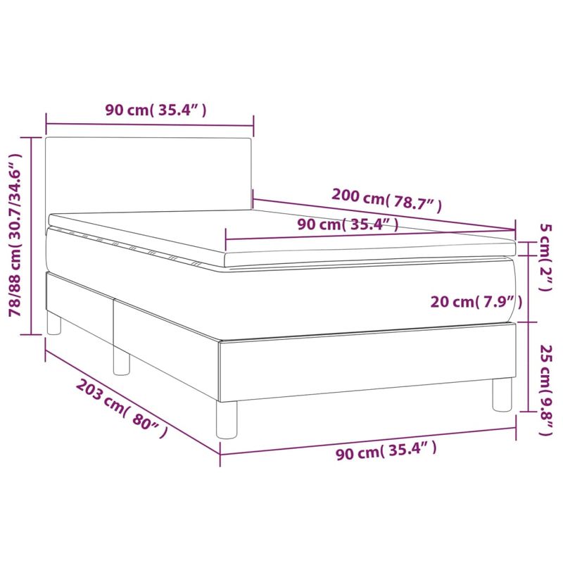 Casa si Gradina - Mobilier - Paturi si accesorii - Paturi - Pat box spring cu saltea, gri taupe, 90x200 cm, textil - Infinity.ro