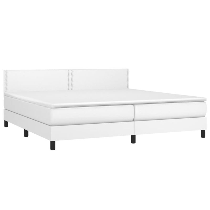 Casa si Gradina - Mobilier - Paturi si accesorii - Paturi - Pat continental cu saltea și LED, saltea și LED, alb, 200x200 cm, piele ecologica, model unică și cuie de tapițerie - Infinity.ro