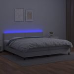 Casa si Gradina - Mobilier - Paturi si accesorii - Paturi - Pat continental cu saltea și LED, saltea și LED, alb, 200x200 cm, piele ecologica, model unică și cuie de tapițerie - Infinity.ro