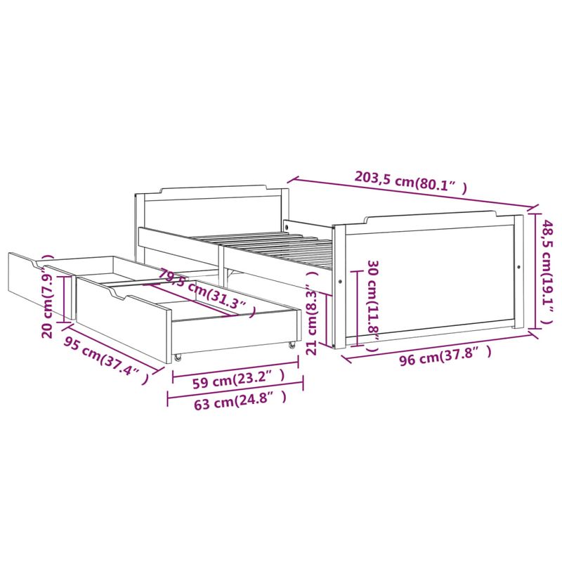 Casa si Gradina - Mobilier - Paturi si accesorii - Paturi - Cadru de pat cu sertare, 90x200 cm, lemn masiv de pin - Infinity.ro