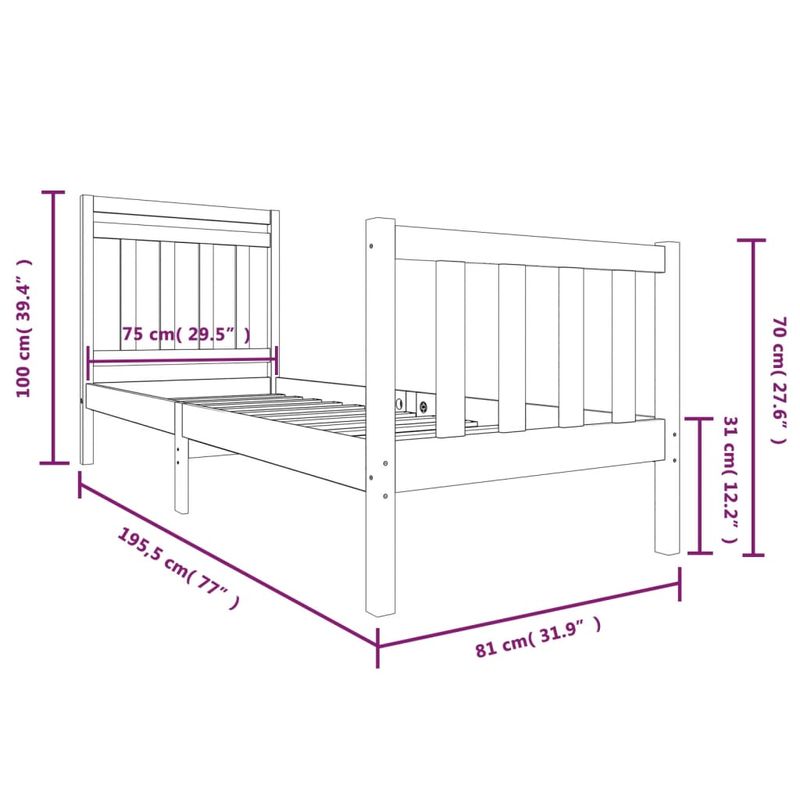 Casa si Gradina - Mobilier - Paturi si accesorii - Paturi - Cadru de pat mic single, 75x190 cm, lemn masiv - Infinity.ro