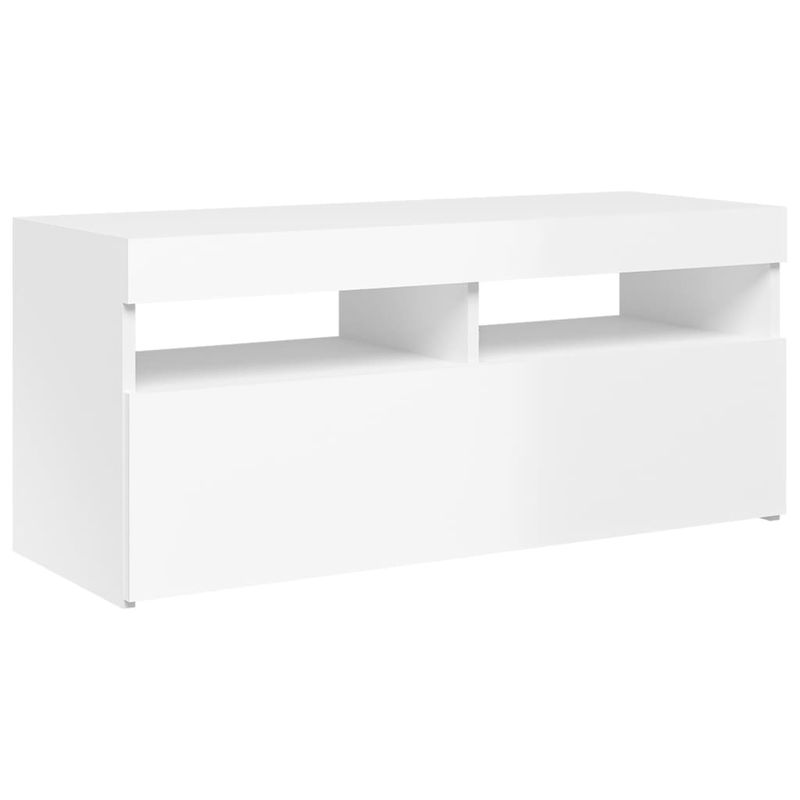 Casa si Gradina - Mobilier - Comode si corpuri - Comode - Comoda TV cu lumini LED, alb extralucios, 90x35x40 cm - Infinity.ro