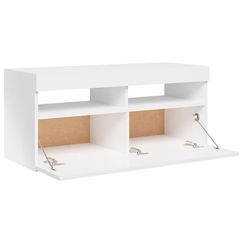 Casa si Gradina - Mobilier - Comode si corpuri - Comode - Comoda TV cu lumini LED, alb extralucios, 90x35x40 cm - Infinity.ro