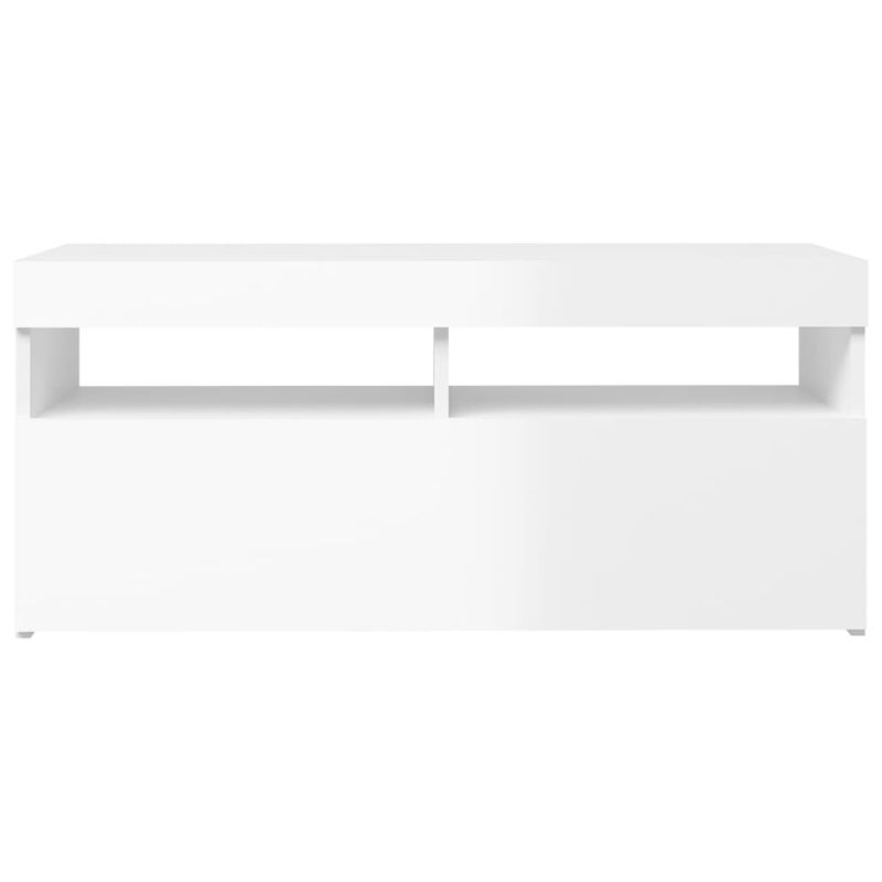 Casa si Gradina - Mobilier - Comode si corpuri - Comode - Comoda TV cu lumini LED, alb extralucios, 90x35x40 cm - Infinity.ro