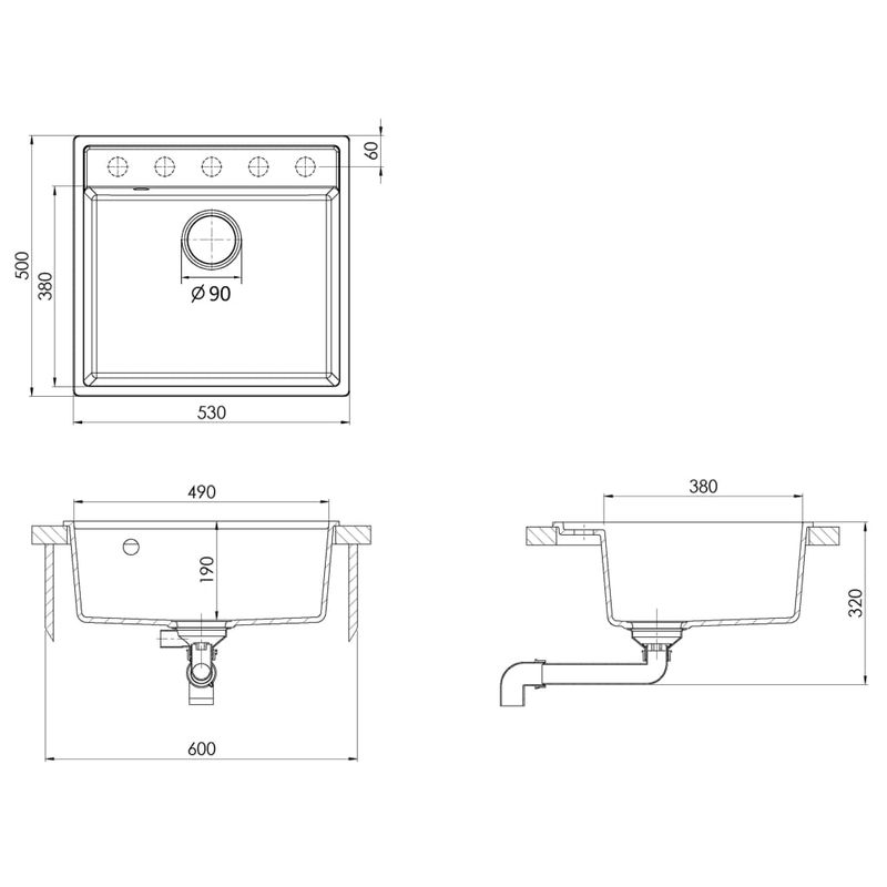 Casa si Gradina - Sanitare - Chiuveta bucatarie si accesorii - Chiuvete bucatarie - Chiuveta de bucatarie cu orificiu de preaplin, alb, granit, mărime 530x500x203 mm - Infinity.ro