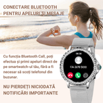 Laptop, Telefoane si Tablete - Wearables si gadgeturi - Wearables - Smartwatch-uri - Ceas smartwatch dama, 2 bratari metalica+siliconica, Folie protectie display, Monitorizare cardiac, Tensiune, Argintiu - Infinity.ro