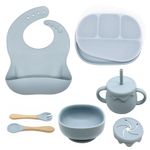 Jucarii, Copii si Bebe - Hrana si alaptare - Biberoane, suzete si accesorii hranire - Articole hranire bebelusi - Set hranire bebe, BLEKSY®, Baveta, Bol cu Ventuza, Farfurie cu Capac, Pahar, Lingurita si Furculita, Fara Alergeni, blue - Infinity.ro