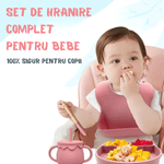 Jucarii, Copii si Bebe - Hrana si alaptare - Biberoane, suzete si accesorii hranire - Articole hranire bebelusi - Set hranire bebe, BLEKSY®, Baveta, Bol cu Ventuza, Farfurie cu Capac, Pahar, Lingurita si Furculita, Fara Alergeni - Infinity.ro