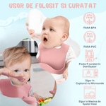 Jucarii, Copii si Bebe - Hrana si alaptare - Biberoane, suzete si accesorii hranire - Articole hranire bebelusi - Set hranire bebe, BLEKSY®, Baveta, Bol cu Ventuza, Farfurie cu Capac, Pahar, Lingurita si Furculita, Fara Alergeni, Roz - Infinity.ro