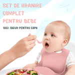 Jucarii, Copii si Bebe - Hrana si alaptare - Biberoane, suzete si accesorii hranire - Articole hranire bebelusi - Set hranire bebe, BLEKSY®, Baveta, Bol cu Ventuza, Farfurie cu Capac, Pahar, Lingurita si Furculita, Fara Alergeni, Roz - Infinity.ro