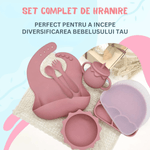 Jucarii, Copii si Bebe - Hrana si alaptare - Biberoane, suzete si accesorii hranire - Articole hranire bebelusi - Set hranire bebe, BLEKSY®, Baveta, Bol cu Ventuza, Farfurie cu Capac, Pahar, Lingurita si Furculita, Fara Alergeni - Infinity.ro