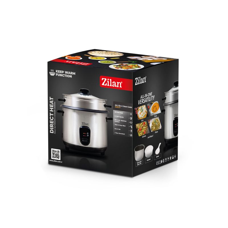 Electronice si Electrocasnice - Electrocasnice bucatarie - Aparate de gatit & desert - Aparate de gatit cu aburi - Aparat de gatit Zilan ZLN9570 2 in 1 pentru gatit orez si alimente la abur, capacitate 1.5L, 500W, sistem anti-alunecare - Infinity.ro