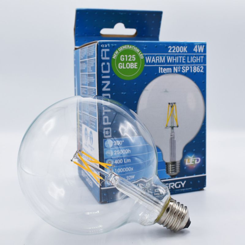 Casa si Gradina - Corpuri si surse de iluminat - Becuri si tuburi neon - Becuri - Bec led Vintage filament 4W (32W),E27, G125, 400 lm, lumina calda (2200K), clar, Optonica - Infinity.ro