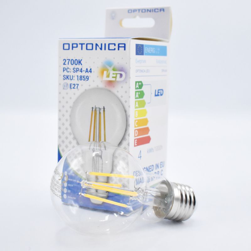 Casa si Gradina - Corpuri si surse de iluminat - Becuri si tuburi neon - Becuri - Bec LED Vintage filament 4W (35W), E27, A60, 400 lm, lumina calda (2700 K), transparent, Optonica - Infinity.ro