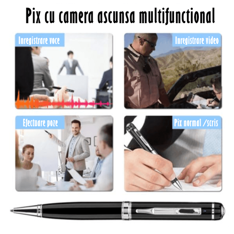 Laptop, Telefoane si Tablete - Wearables si gadgeturi - Gadgeturi - Dispozitive spionaj - Pix Spion cu Camera 1080 Full HD si Microfon, Inregistrare Audio Video, Foto, Aparat Spion cu Camera Ascunsa - Infinity.ro