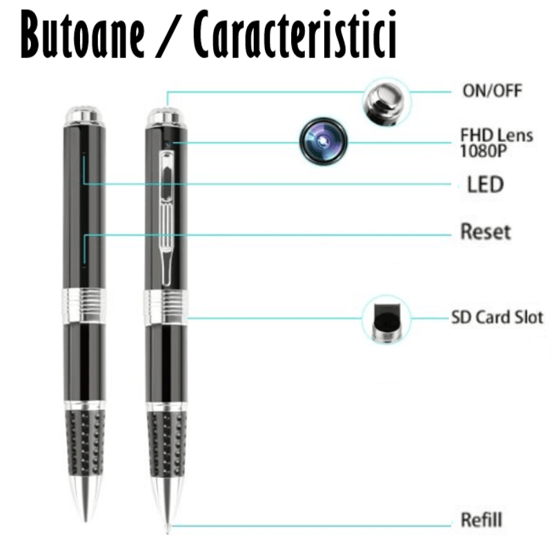 Laptop, Telefoane si Tablete - Wearables si gadgeturi - Gadgeturi - Dispozitive spionaj - Pix Spion cu Camera 1080 Full HD si Microfon, Inregistrare Audio Video, Foto, Aparat Spion cu Camera Ascunsa - Infinity.ro
