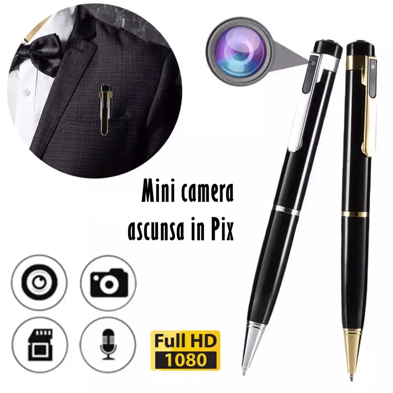 Laptop, Telefoane si Tablete - Wearables si gadgeturi - Gadgeturi - Dispozitive spionaj - Pix Spion cu Camera 1080 Full HD si Microfon, Inregistrare Audio Video, Foto, Aparat Spion cu Camera Ascunsa - Infinity.ro