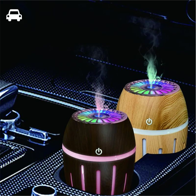 Electronice si Electrocasnice - Climatizare si sisteme de incalzire - Aparate filtrare aer - Umidificatoare - Mini Umidificator Ultrasonic 300ML cu Abur rece, Aromaterapie pentru Casa, Masina, cu Lampa LED, nuanta inchisa de lemn - Infinity.ro