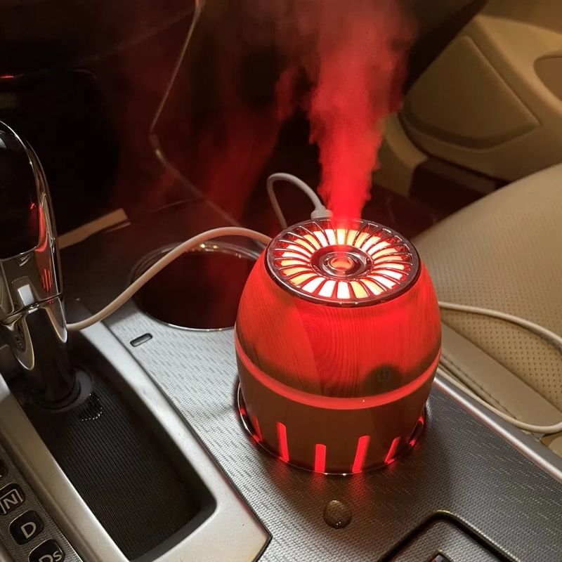 Electronice si Electrocasnice - Climatizare si sisteme de incalzire - Aparate filtrare aer - Umidificatoare - Mini Umidificator Ultrasonic 300ML cu Abur rece, Aromaterapie pentru Casa, Masina, cu Lampa LED, nuanta inchisa de lemn - Infinity.ro