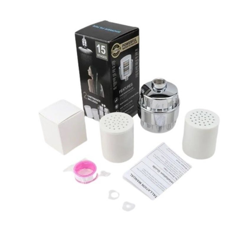 Casa si Gradina - Sanitare - Instalatii hidro - Sisteme filtrare instalatii - Set Filtru de Apa pentru Dus, 15 Stagii, cu 2 Cartuse incluse - Infinity.ro