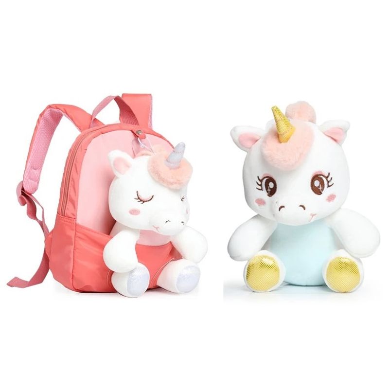 Fashion, accesorii si bijuterii - Copii - Accesorii copii - Genti si rucsacuri copii - Rucsac Mini Unicorn din Plus, cu Design 3D, Potrivit pentru Copii Mici pentru Gradinita sau Scoala Roz deschis - Infinity.ro