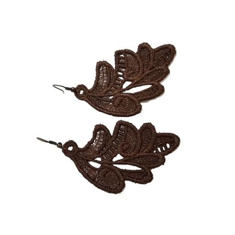 Fashion, accesorii si bijuterii - Femei - Bijuterii femei - Cercei femei - Cercei Brodati Leaf, Ariale, frunze, maro - Infinity.ro