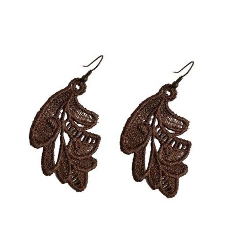 Fashion, accesorii si bijuterii - Femei - Bijuterii femei - Cercei femei - Cercei Brodati Leaf, Ariale, frunze, maro - Infinity.ro