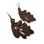 Fashion, accesorii si bijuterii - Femei - Bijuterii femei - Cercei femei - Cercei Brodati Leaf, Ariale, frunze, maro - Infinity.ro