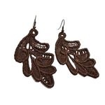 Fashion, accesorii si bijuterii - Femei - Bijuterii femei - Cercei femei - Cercei Brodati Leaf, Ariale, frunze, maro - Infinity.ro