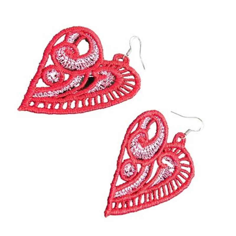 Fashion, accesorii si bijuterii - Femei - Bijuterii femei - Cercei femei - Cercei Brodati Heart, Ariale, inima, rosu - Infinity.ro