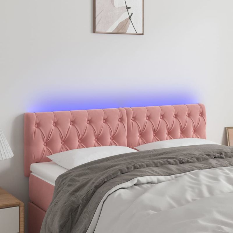 Casa si Gradina - Mobilier - Paturi si accesorii - Accesorii paturi - Tablie de pat cu LED, roz, 144x7x78/88 cm, catifea - Infinity.ro