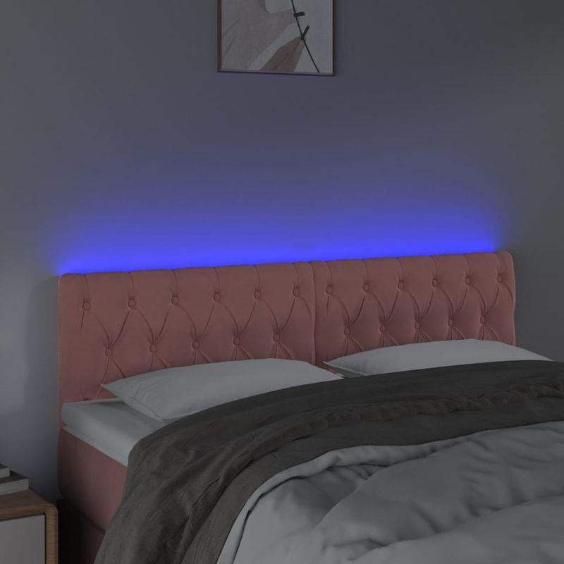Casa si Gradina - Mobilier - Paturi si accesorii - Accesorii paturi - Tablie de pat cu LED, roz, 144x7x78/88 cm, catifea - Infinity.ro