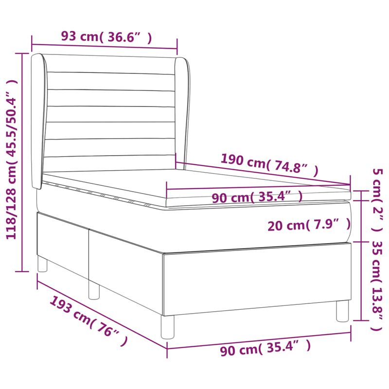 Casa si Gradina - Mobilier - Paturi si accesorii - Paturi - Pat box spring cu saltea, verde inchis, 90x190 cm, catifea - Infinity.ro