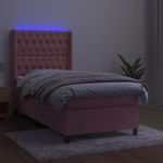 Casa si Gradina - Mobilier - Paturi si accesorii - Paturi - Pat cu arcuri, saltea si LED, roz, 90x190 cm, catifea - Infinity.ro