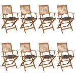 Casa si Gradina - Gradina si terasa - Mobilier exterior - Scaune si sezlonguri gradina - Scaune de gradina pliabile cu perne, 8 buc., lemn masiv acacia, gri taupe, model cu cotieră - Infinity.ro