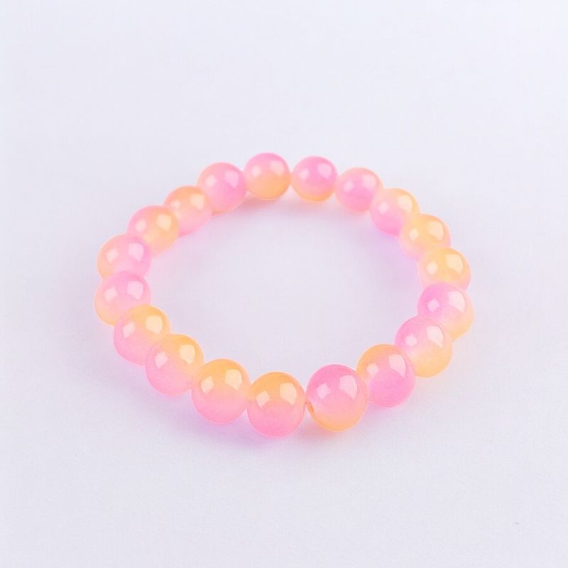 Fashion, accesorii si bijuterii - Femei - Bijuterii femei - Bratari femei - Bratara elastica cu margele de sticla Crisalida, latime 1 cm, bicolora, Roz portocaliu - Infinity.ro