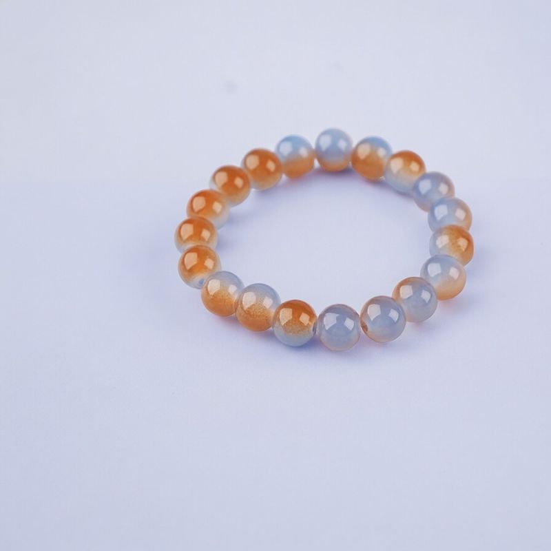 Fashion, accesorii si bijuterii - Femei - Bijuterii femei - Bratari femei - Bratara elastica cu margele de sticla Crisalida, latime 1 cm, bicolora, Maro albastru - Infinity.ro