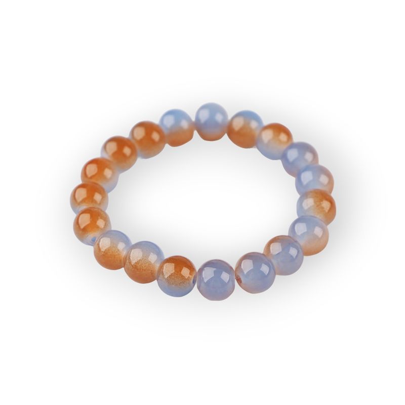 Fashion, accesorii si bijuterii - Femei - Bijuterii femei - Bratari femei - Bratara elastica cu margele de sticla Crisalida, latime 1 cm, bicolora, Maro albastru - Infinity.ro