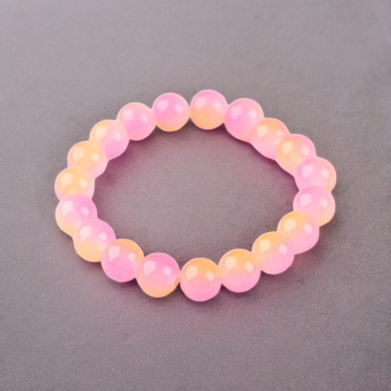 Fashion, accesorii si bijuterii - Femei - Bijuterii femei - Bratari femei - Bratara elastica cu margele de sticla Crisalida, latime 1 cm, bicolora, Roz portocaliu - Infinity.ro