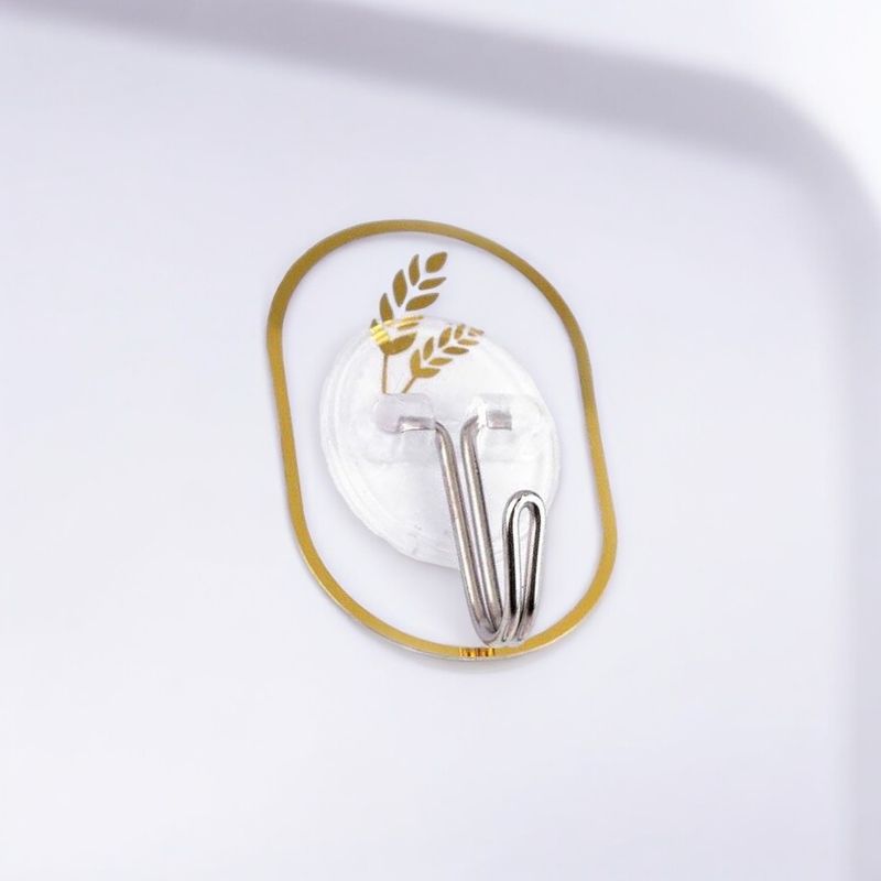 Casa si Gradina - Sanitare - Suporturi si accesorii baie - Accesorii baie - Set 6 carlige metalice autoadezive Crisalida, dimensiune 3,5 x 5,5 cm, Alb auriu - Infinity.ro