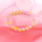 Fashion, accesorii si bijuterii - Femei - Bijuterii femei - Bratari femei - Bratara elastica cu margele de sticla Crisalida, latime 0.8 cm, bicolora, Roz galben - Infinity.ro