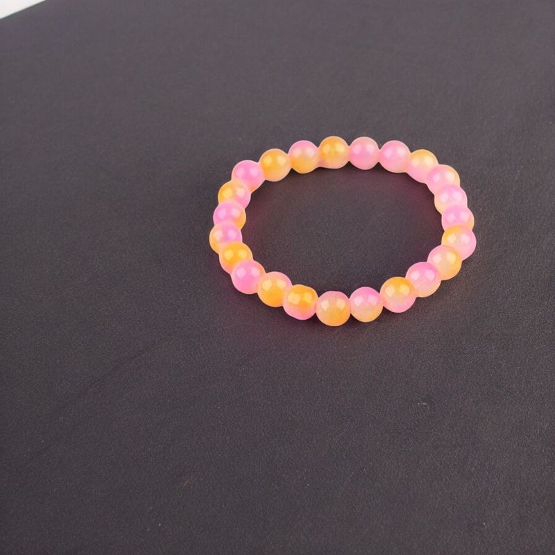 Fashion, accesorii si bijuterii - Femei - Bijuterii femei - Bratari femei - Bratara elastica cu margele de sticla Crisalida, latime 0.8 cm, bicolora, Roz galben - Infinity.ro
