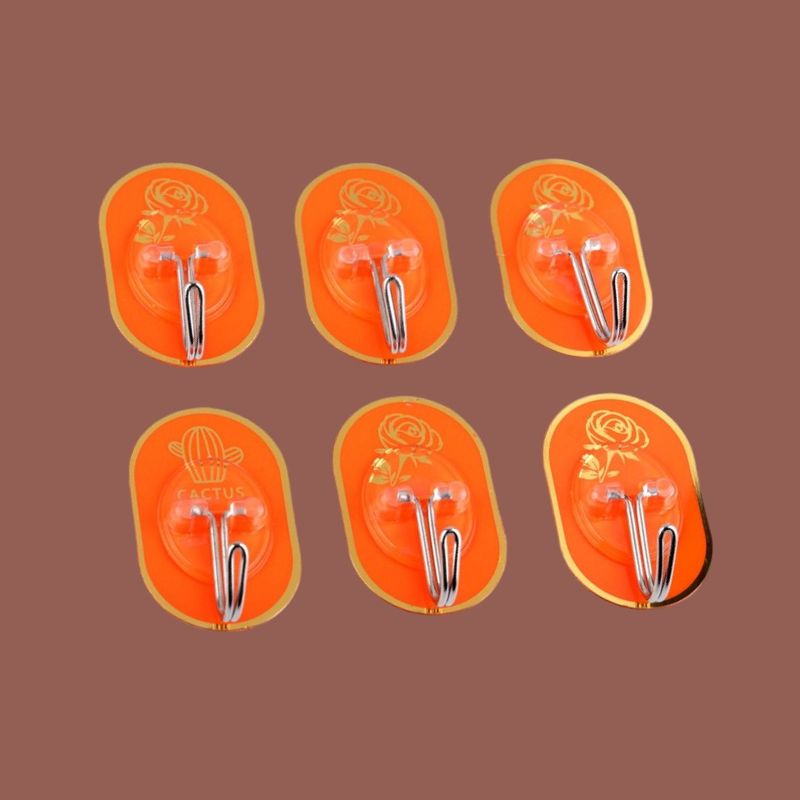 Casa si Gradina - Sanitare - Suporturi si accesorii baie - Accesorii baie - Set 6 carlige metalice autoadezive Crisalida, dimensiune 3,5 x 5,5 cm, Portocaliu auriu - Infinity.ro
