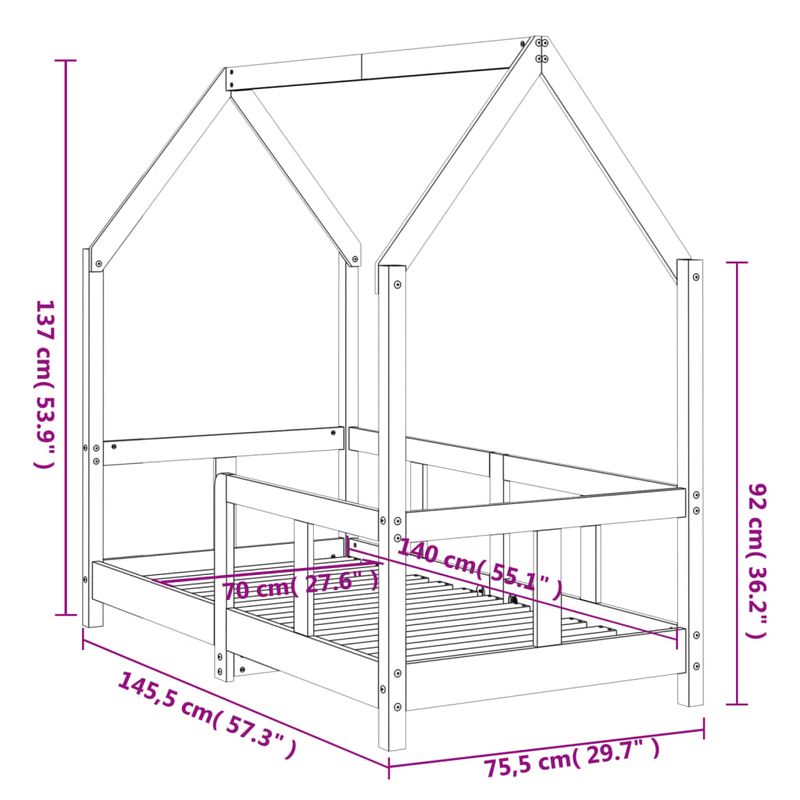 Casa si Gradina - Mobilier - Mobilier copii - Patuturi copii - Cadru de pat pentru copii, 70x140 cm, lemn masiv de pin - Infinity.ro