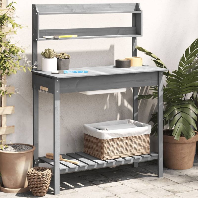 Casa si Gradina - Gradinarit si plante - Plante si ghivece - Ghivece si suporturi - Masa plantare cu chiuveta gri 147,5x44x139,5cm lemn masiv brad - Infinity.ro