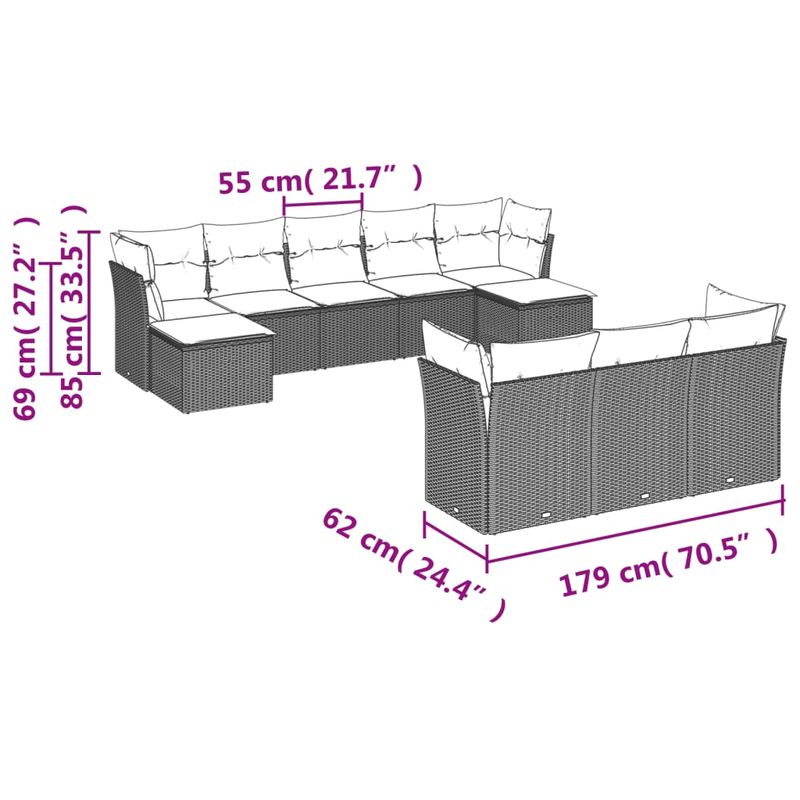 Casa si Gradina - Gradina si terasa - Mobilier exterior - Seturi mobila gradina - Set canapele de gradina cu perne, 10 piese, maro, poliratan - Infinity.ro