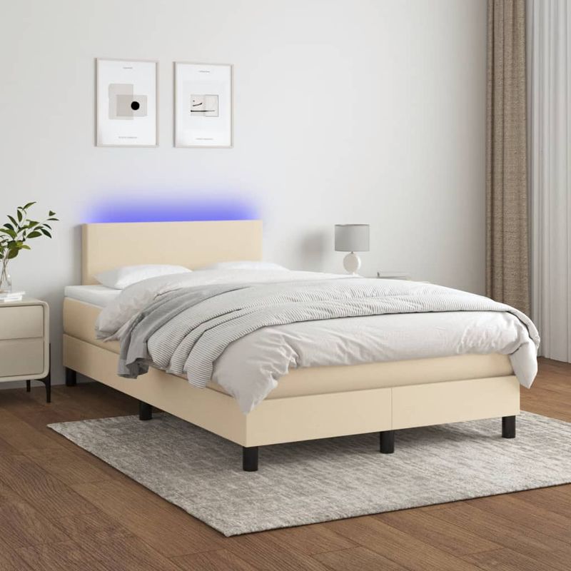 Casa si Gradina - Mobilier - Paturi si accesorii - Paturi - Pat cu arcuri, saltea si LED, crem, 120x190 cm, textil - Infinity.ro