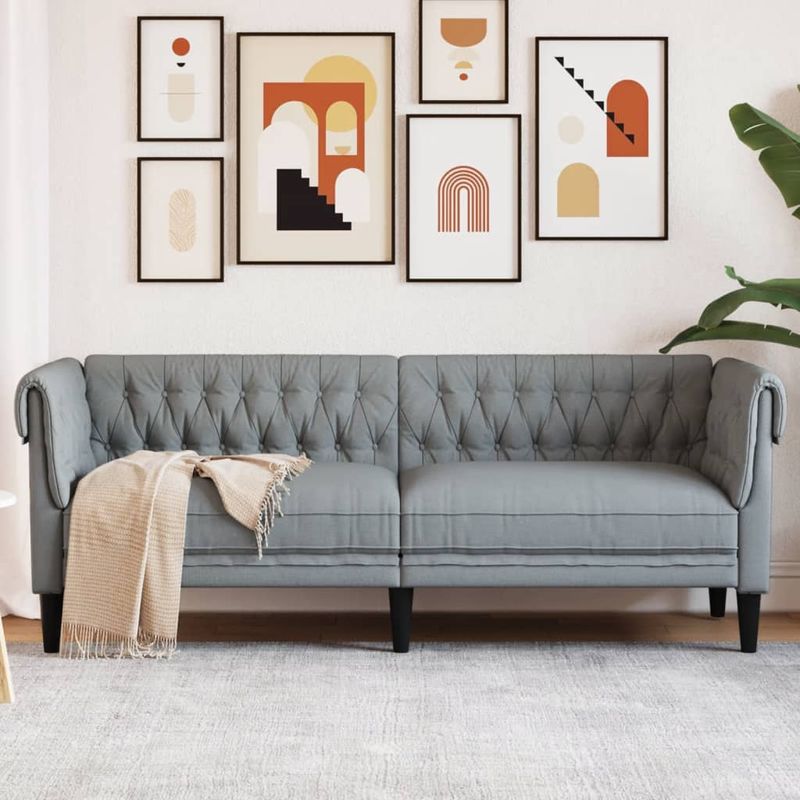 Casa si Gradina - Mobilier - Canapele si coltare - Canapele - Canapea Chesterfield cu 3 locuri, gri deschis, material textil - Infinity.ro