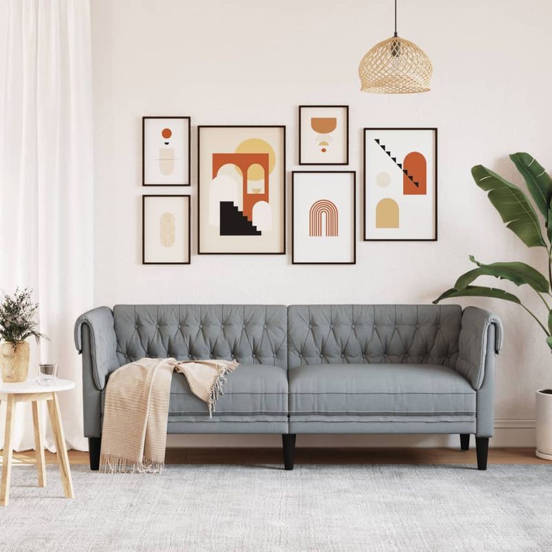 Casa si Gradina - Mobilier - Canapele si coltare - Canapele - Canapea Chesterfield cu 3 locuri, gri deschis, material textil - Infinity.ro