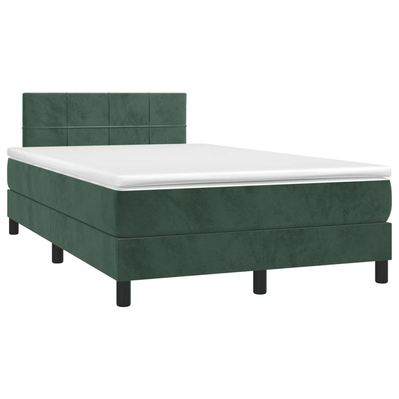 Casa si Gradina - Mobilier - Paturi si accesorii - Paturi - Pat cu arcuri, saltea si LED, verde inchis, 120x190 cm, catifea - Infinity.ro